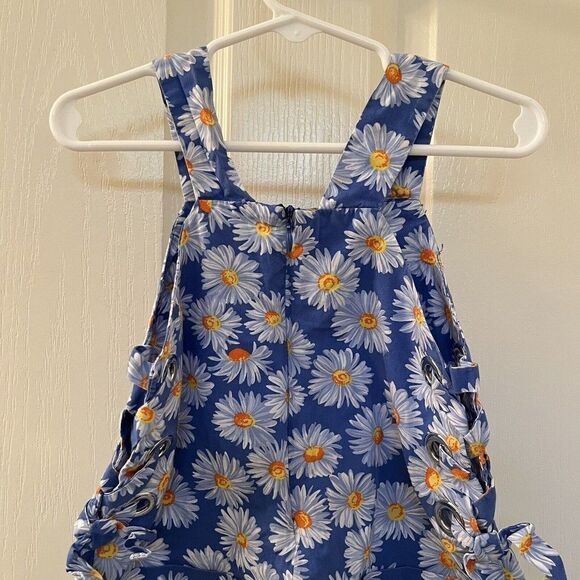 Zara Girls Floral Daisy Romper with Side Grommets Criss Cross Tie Blue Size 5 - Picture 9 of 10
